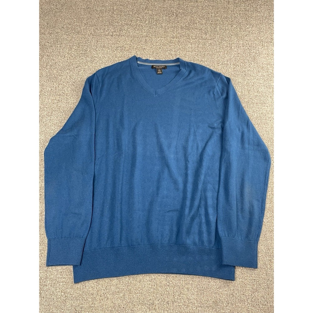 Banana Republic Luxury Silk Cashmere Blend V Neck Sweater Mens L Blue Pullover